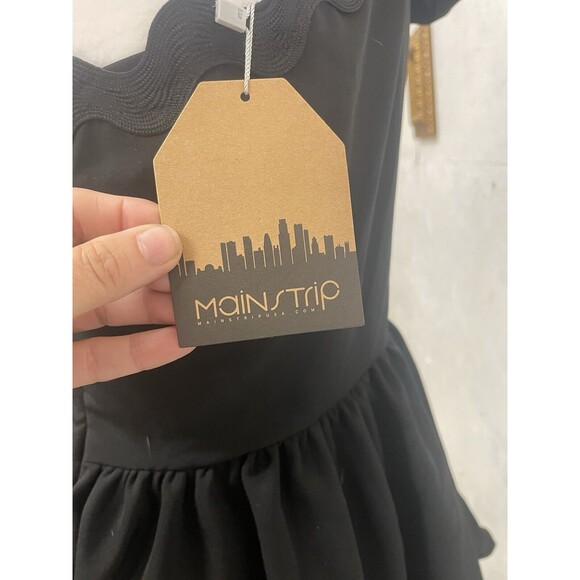 Main Strip One Shoulder ace of spade Black Scalloped‎ Hem Mini Dress NWT- Sz M - Picture 5 of 7